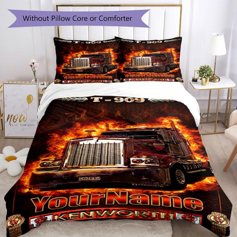 Kw Heavy Trucks Customize Your Name Bedding Set Breathable Duvet Cover with Pillowcases Home Decoration Birthday Gift