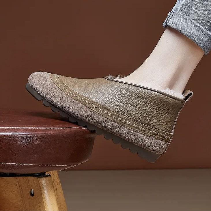 

New one-pedal velvet mother cotton shoes low heel comfortable and good-looking waterproof snow boots 2025 autumn and winter splicing short boots 41 хаки