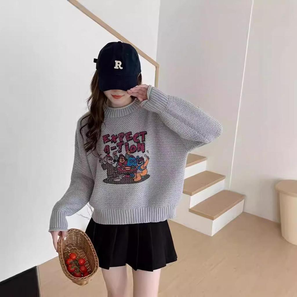 2025 Autumn/Winter Retro Cartoon Floral Knit Sweater for Women