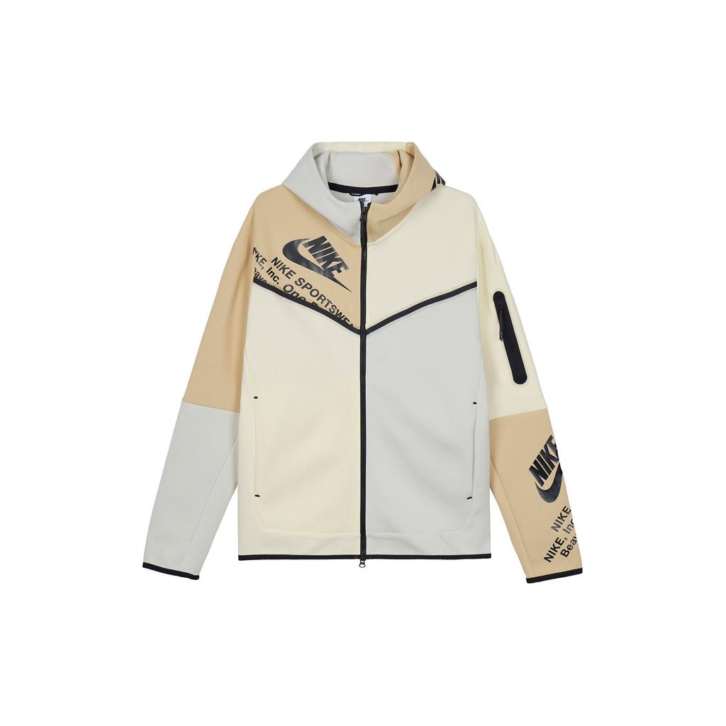 Nike Tech Fleece Print Full-Zip Hoodie Light Bone/Coconut/Sesame/Black Men Streetwear DM6475-072