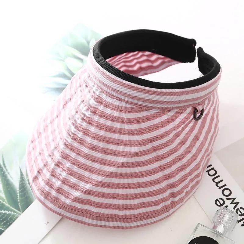 Summer Empty Top Sun Hat Hair Clip Women Fashion Striped Foldable Suncreen Visor Outdoor Traveling Beach UV Protection Cap