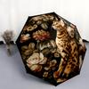 Cats and Flowers pattern, automatic folding umbrella, portable and foldable design, 8 ribs, a Christmas or birthday gift.