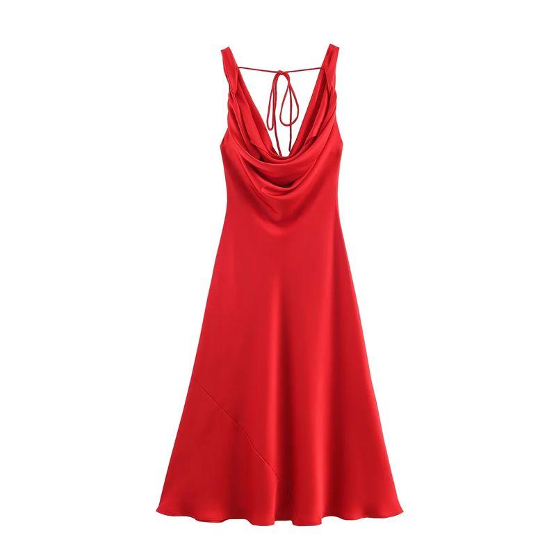 

Autumn New Women s Clothing V Neck Silk Satin Texture Dress 2590934 2590987 8257934 Red L