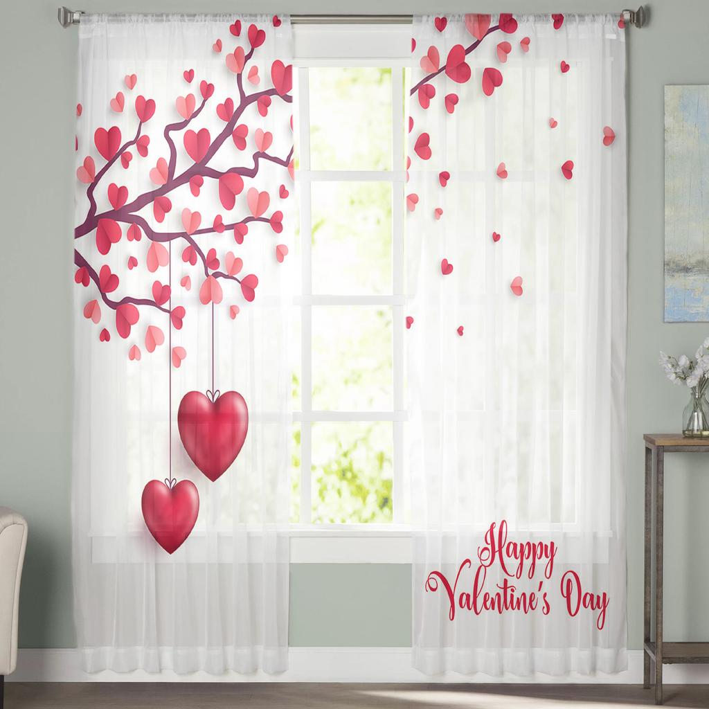 Walentynkowe Gałązki Tiulowe Zasłony Do Salonu Sypialni Dekoracja Domu Szyfonowe Przezroczyste Woalowe Zasłony Kuchenne
