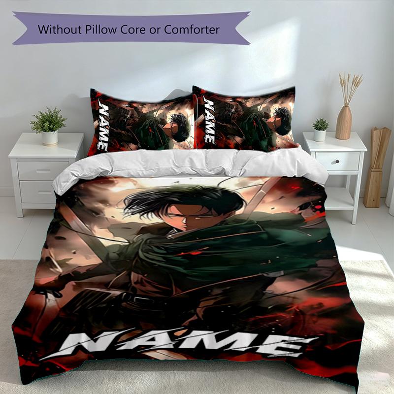 3pcs Custom Name Attack On Titan Set,Includes 1 Duvet Cover and 2 Pillowcases,All-season Bedroom Decor
