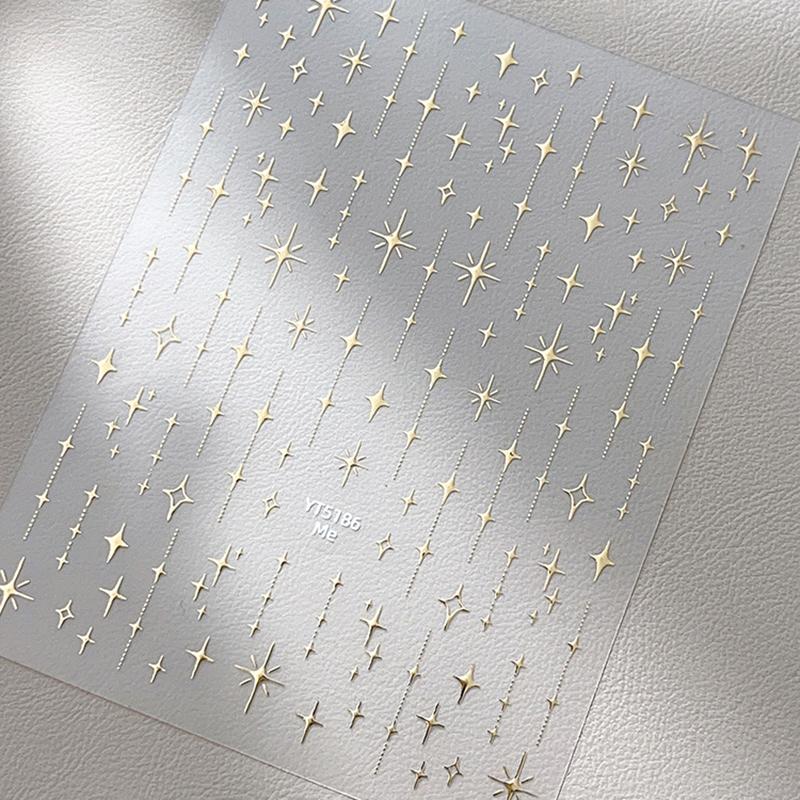 Gold Silver Stamped Starlight Laser Glitter Star Bronzing Relief Nail Art Decorations Stickers Manicure Decals
