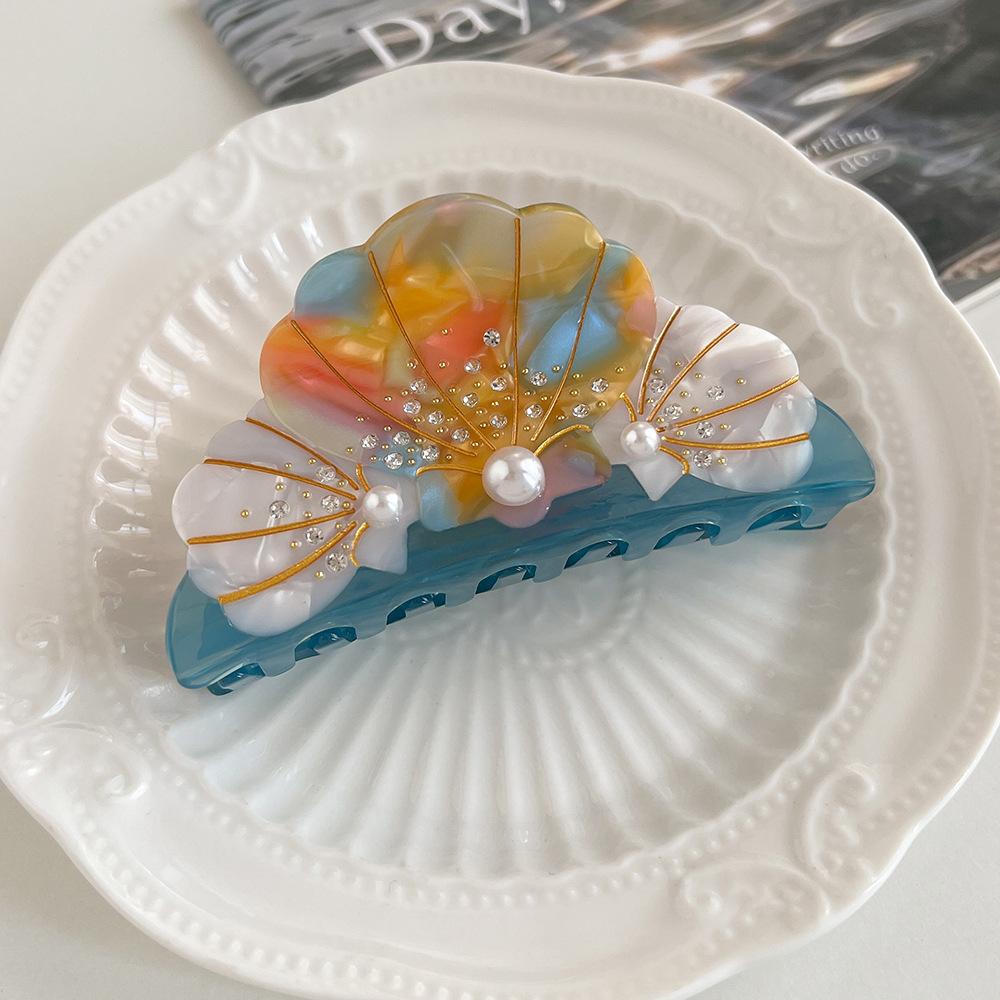 1pc Creative Shell Pearl  Starfish Acetate Grab Clip with Diamond Shark Clip Hairpin, Temperament Niche Hair Accessories