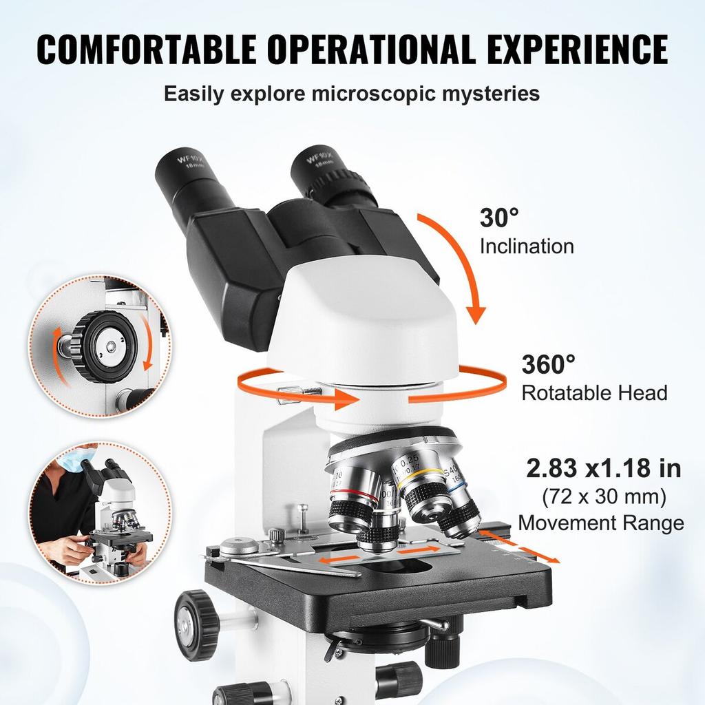 Binocular Compound Microscope 40X-2500X Two-Layer Mechanical Stage