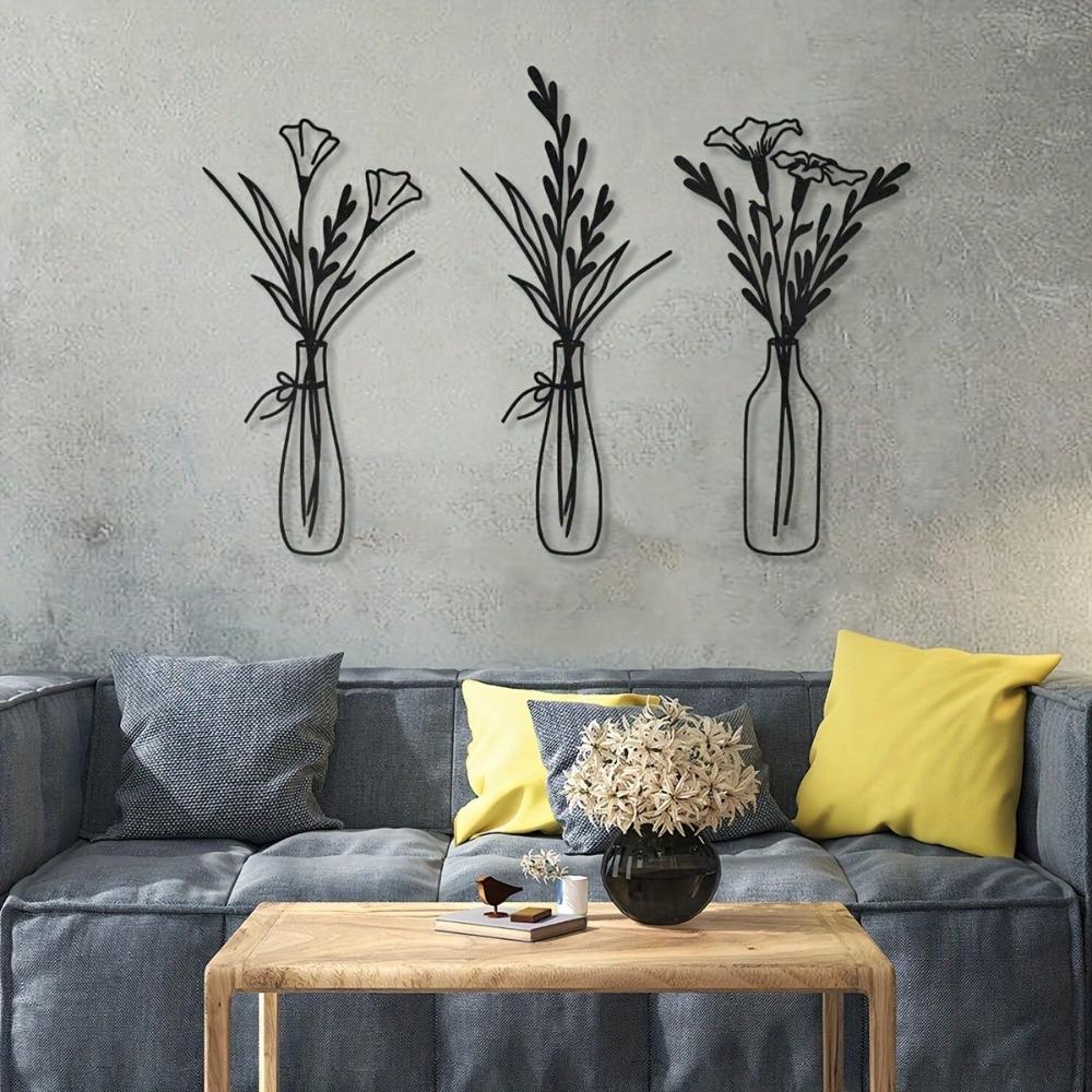 3 Piece Floral Metal Wall Art Minimalist Modern Home Decor