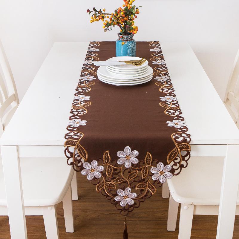 High Quality Luxury Satin Material Embroidered Tablecloth Manual Hollowing Home Decloration Table Cover Cloth Runner
