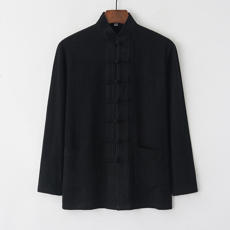 Costume Tang en Coton Lin à Manches Longues pour Homme: Style chinois rétro, Coupe ample pour personnes d'âge moyen et âgées, Parfait pour le Tai Chi.