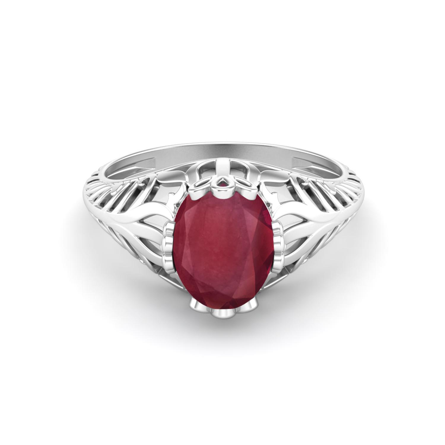 9X7MM Oval Shape Ruby 925 Sterling Silver Victorian Vintage Style Solitaire Art Deco Engagement Ring 7