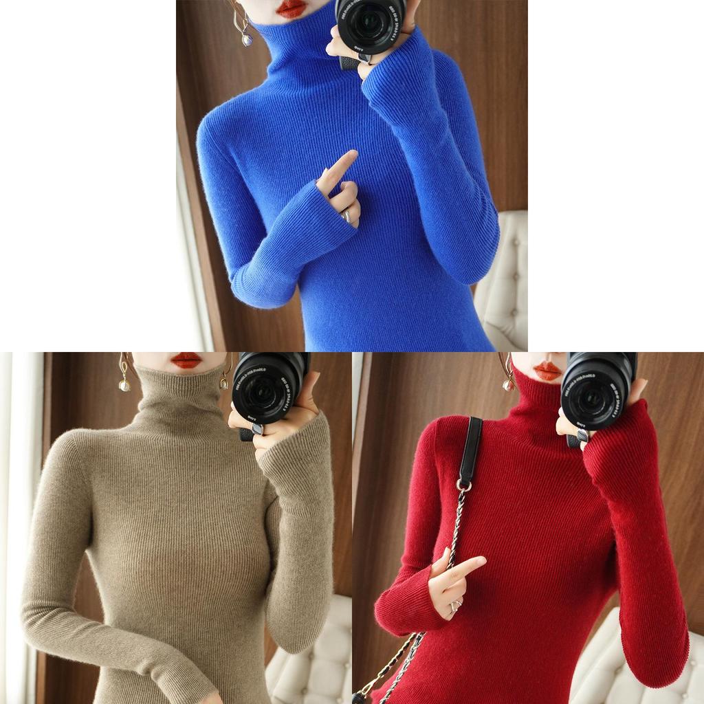 Korean Style Turtleneck Knit Sweater For Women With Ribbed Design For Casual Wear