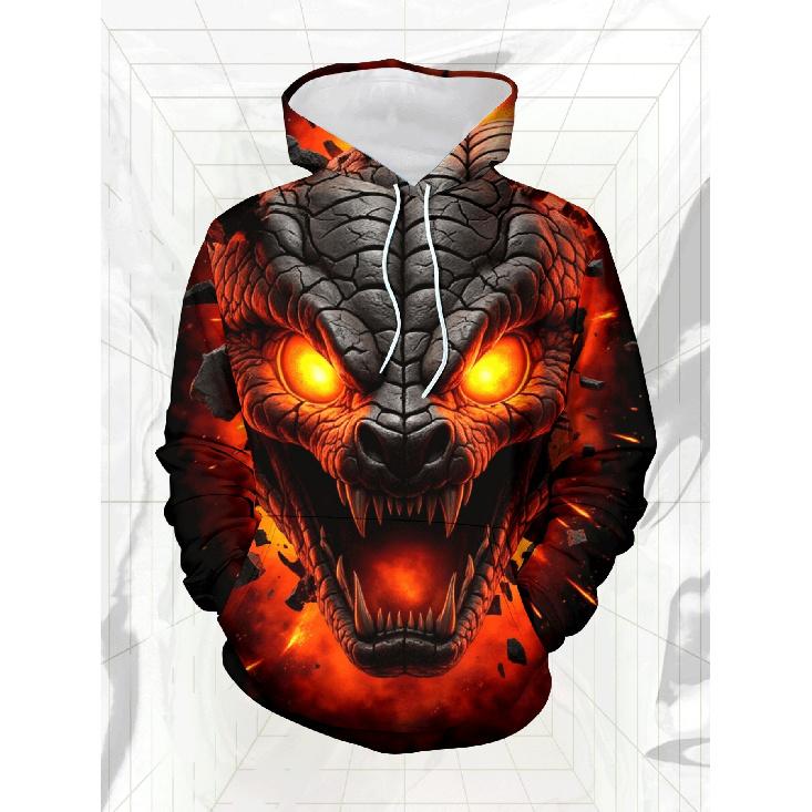 Men'S Casual Sweatshirt And Sweatpants Set with Lava Fire Dragon 3D Print