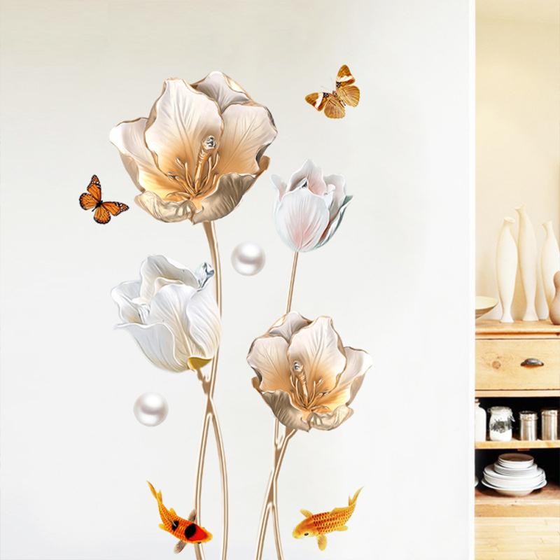 Wall  Stickers, Tulip Flower 3d Three-dimensional Bedroom Wallpaper, Creative Self-adhesive