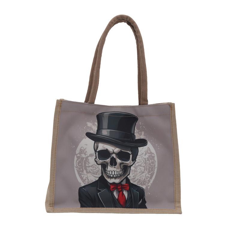 Stylish Urban Skull Canvas Tote Bag For Women Large Capacity Fashionable Design