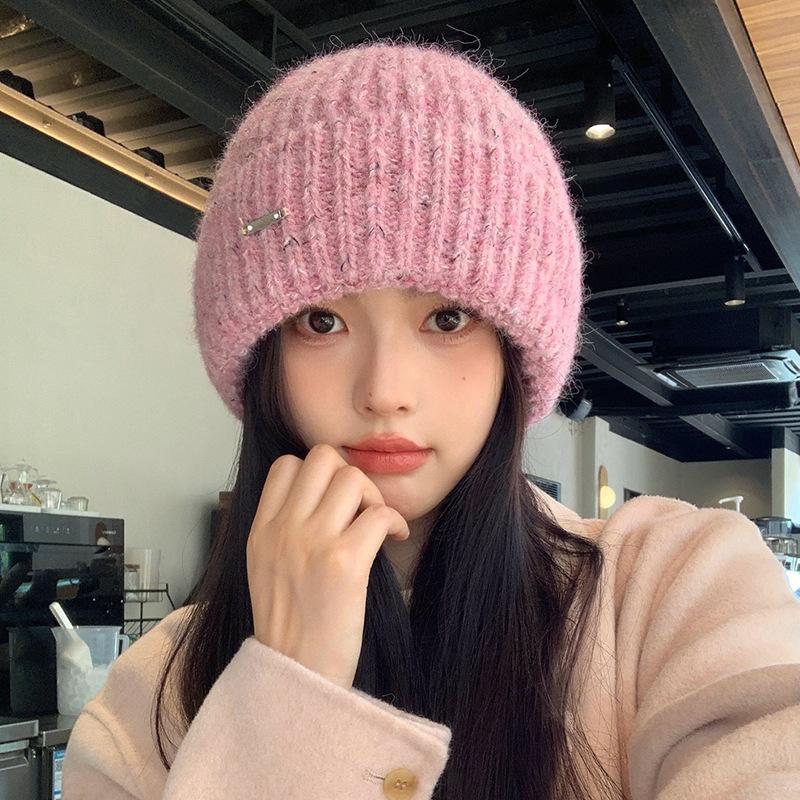 Winter versatile warm ear protection wool knitted pile hat children big head circumference show face small pullover wool hat
