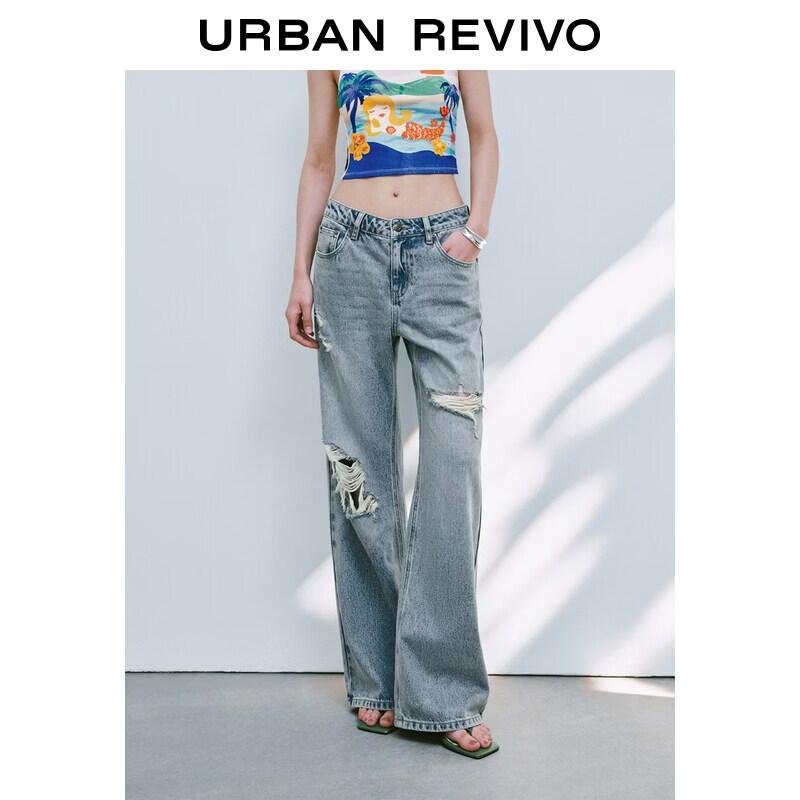 UR2026 Women s Retro Washed Distressed Denim Jeans 26