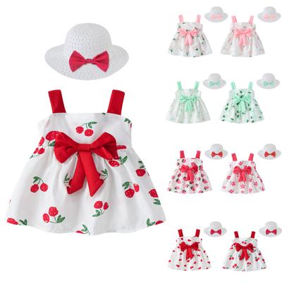 [Lucky] Toddler Baby Kids Girls Floral Flowers Beach Dress Princess Dresses Hat Outfits