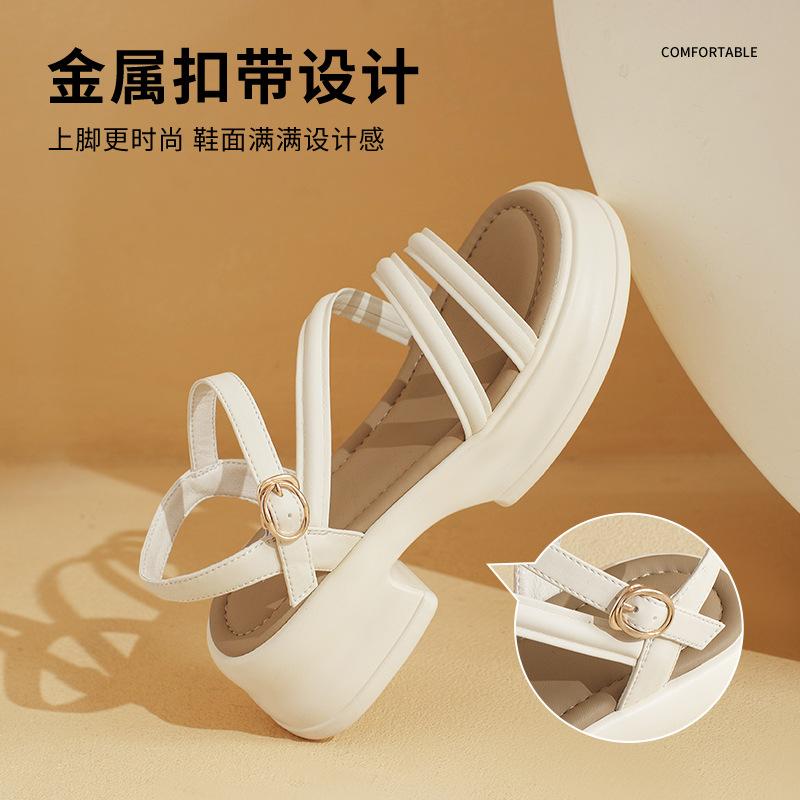 Augustine Sandals Women's Outer Wear 2025 New Summer Platform Roman Fairy Wind Thick Heel Beach Cool Slippers