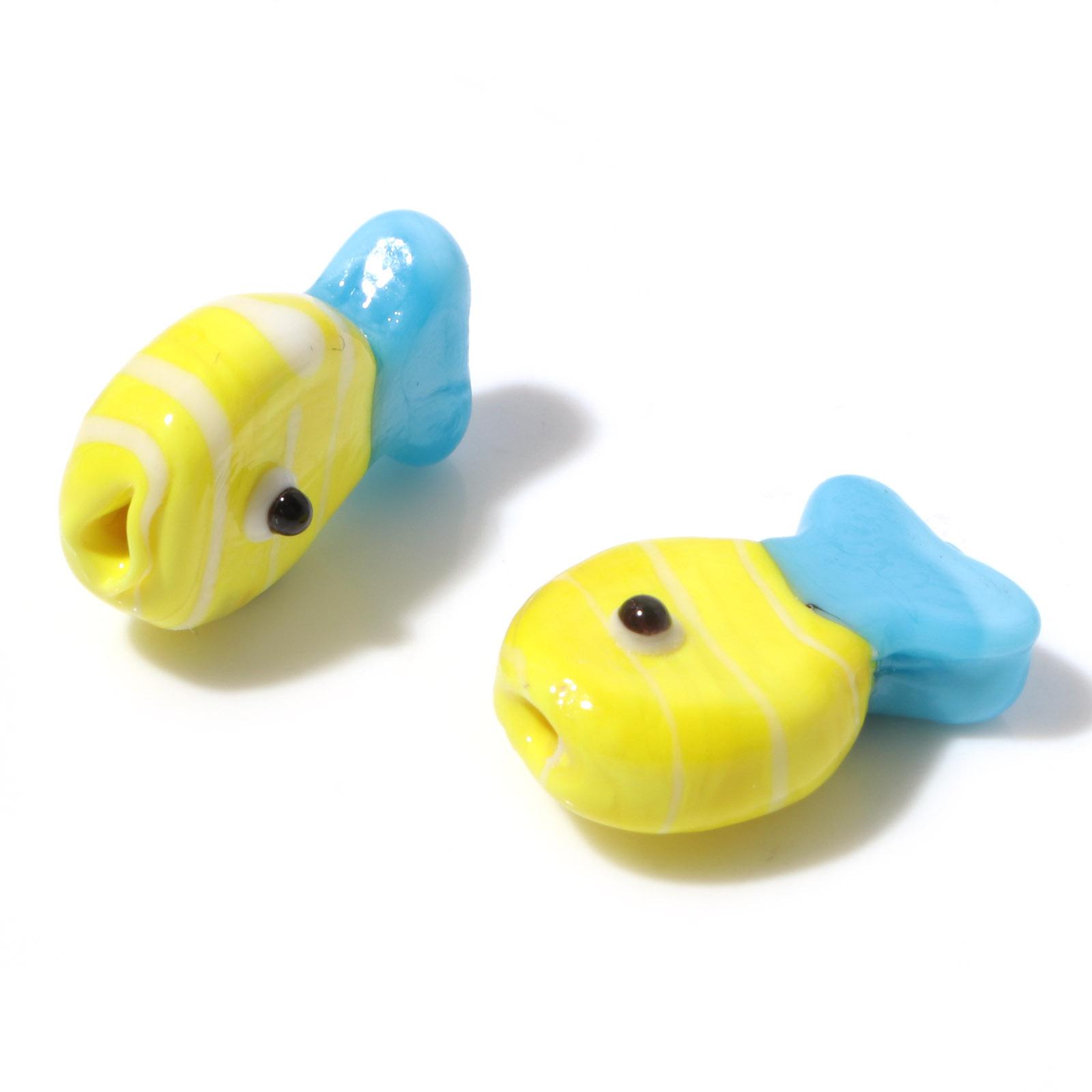 

2 PCs Cute Lampwork Glass Ocean Beads Fish Animal Multicolor For DIY Making Jewelry About 20mm x 13mm, Hole: Approx 0.8mm жёлтый