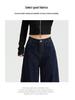 Women's Dark Blue High-Waist Wide-Leg Jeans, Summer 2025 Collection - Loose Fit, Meat-Covering, Mopping Style.