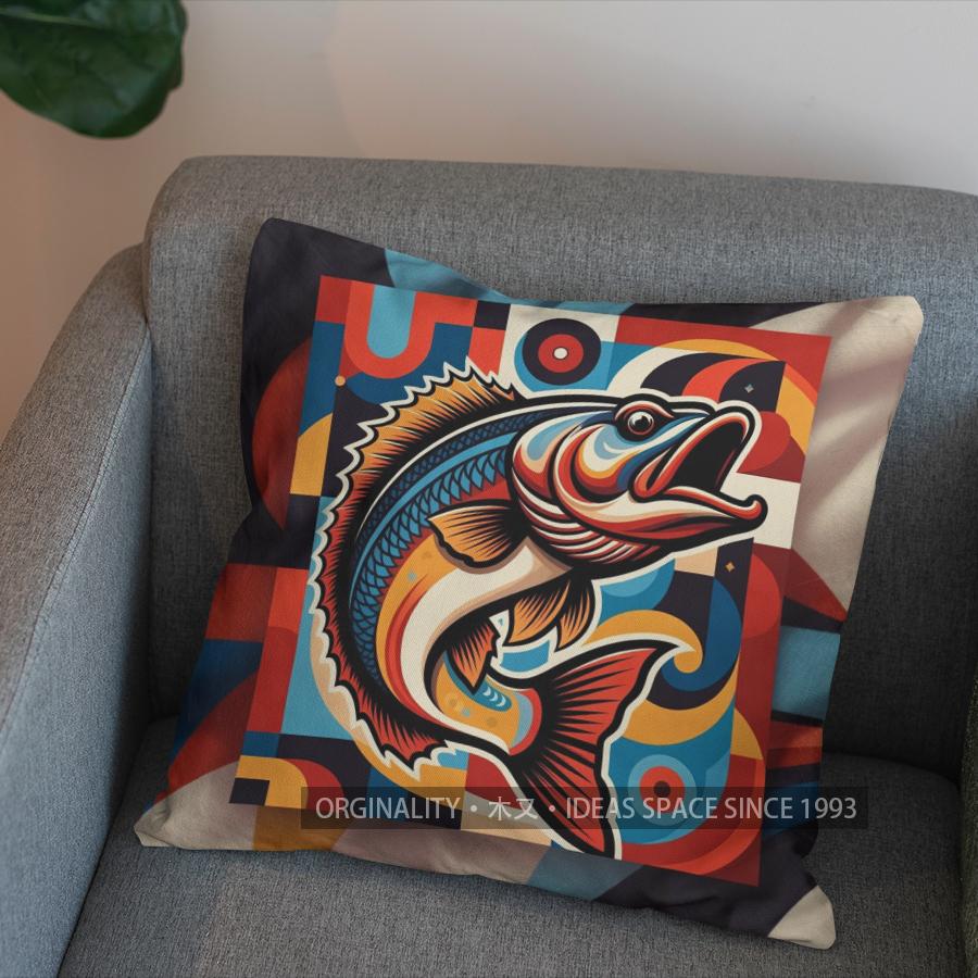 2D Bunte Fisch-Kunst-Kissen für einzigartige Dekor-Muster Kissenbezug Geeignet für Sofa Schlafzimmer Auto Kissenbezug