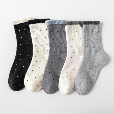 Lace Polka Dot Socks, Women's Pure Cotton Socks, Thickened Warm Mid-calf Socks for Autumn and Winter, Winter Women's Long Socks
