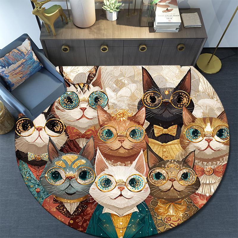 Cats Round Area Rug,Carpet Rug for Living Room Bedroom Sofa Playroom Decor,Non-slip Floor Mat