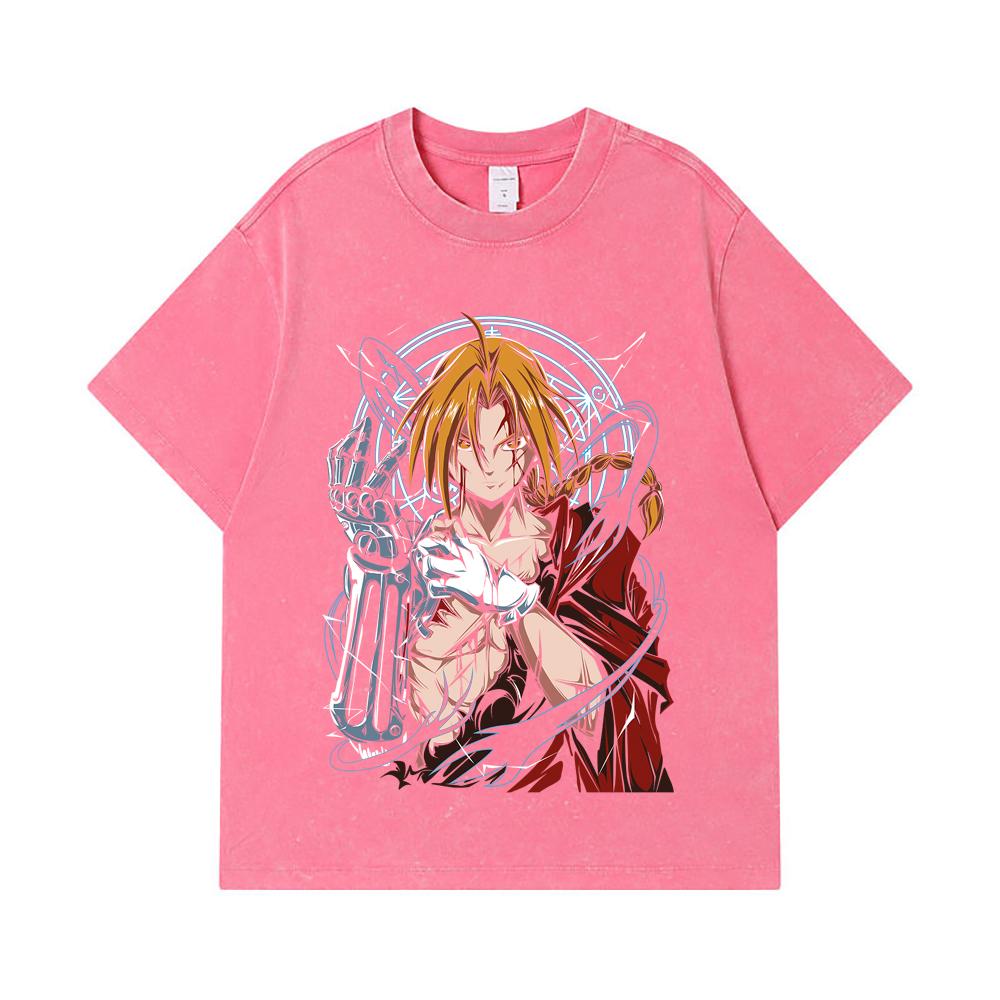 275 GSM Washed T-shirts 100% Cotton Fullmetal Alchemist V6 Edward Print Unisex Heavy Cotton T Shirt