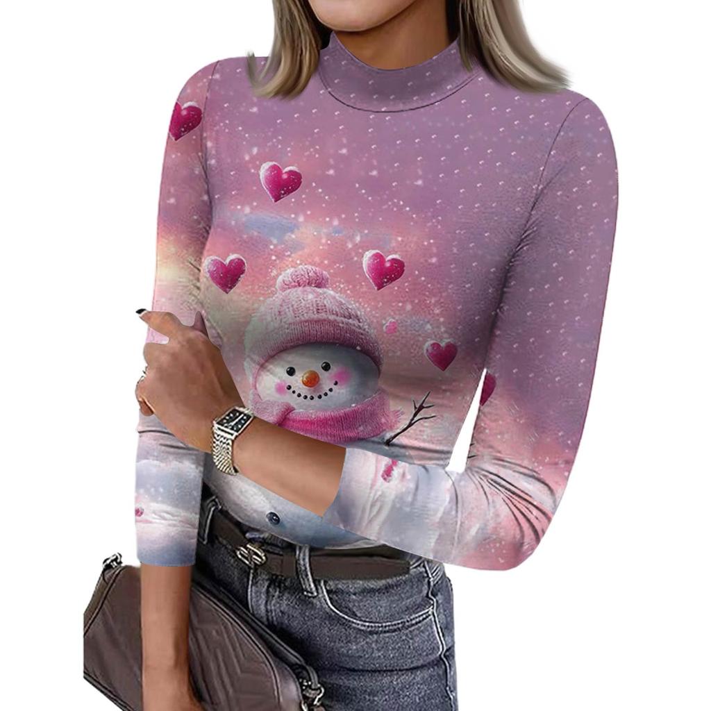 Damen Slim Bottom T-Shirt Mode Lässig Farbverlauf Druck Rundhals Pullover 3/4 Ärmel Top