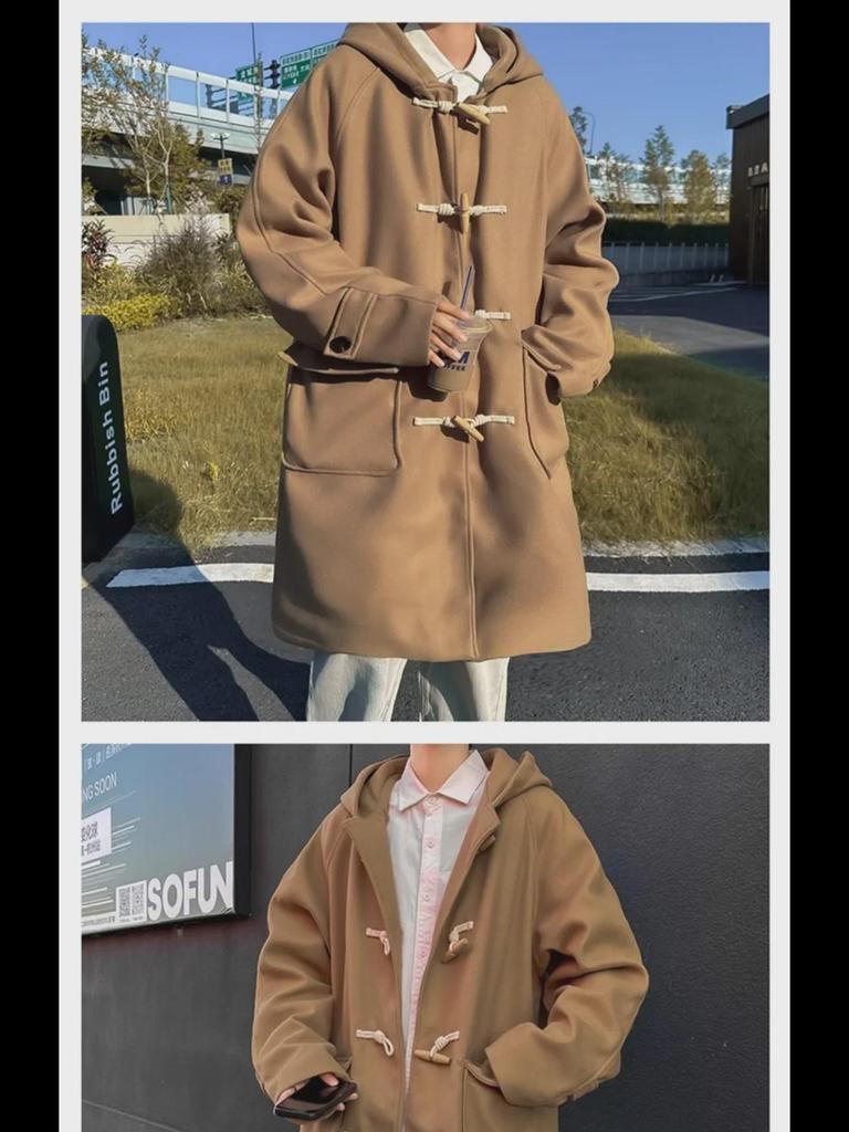 Pánský kabát z tlusté vlny v korejském stylu: Pohledný, Hřejivý, Špičkový, Volný, Ke kolenům pro Podzim/Zimu