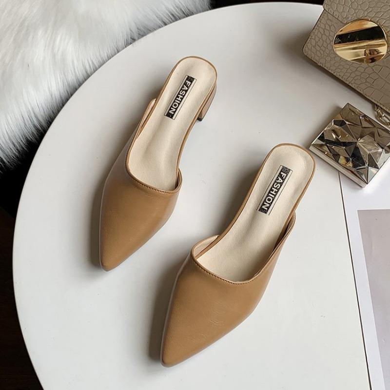 Half slippers women's summer new pointed mid-heel shoes