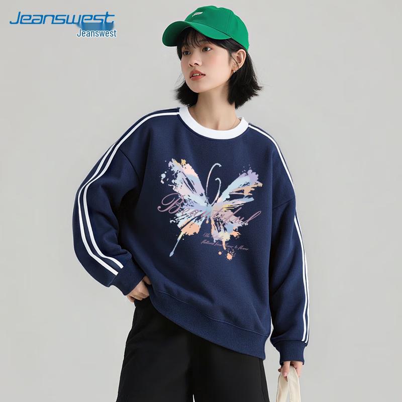 

JEANSWEST Women s Butterfly Print Round Neck Sweatshirt M