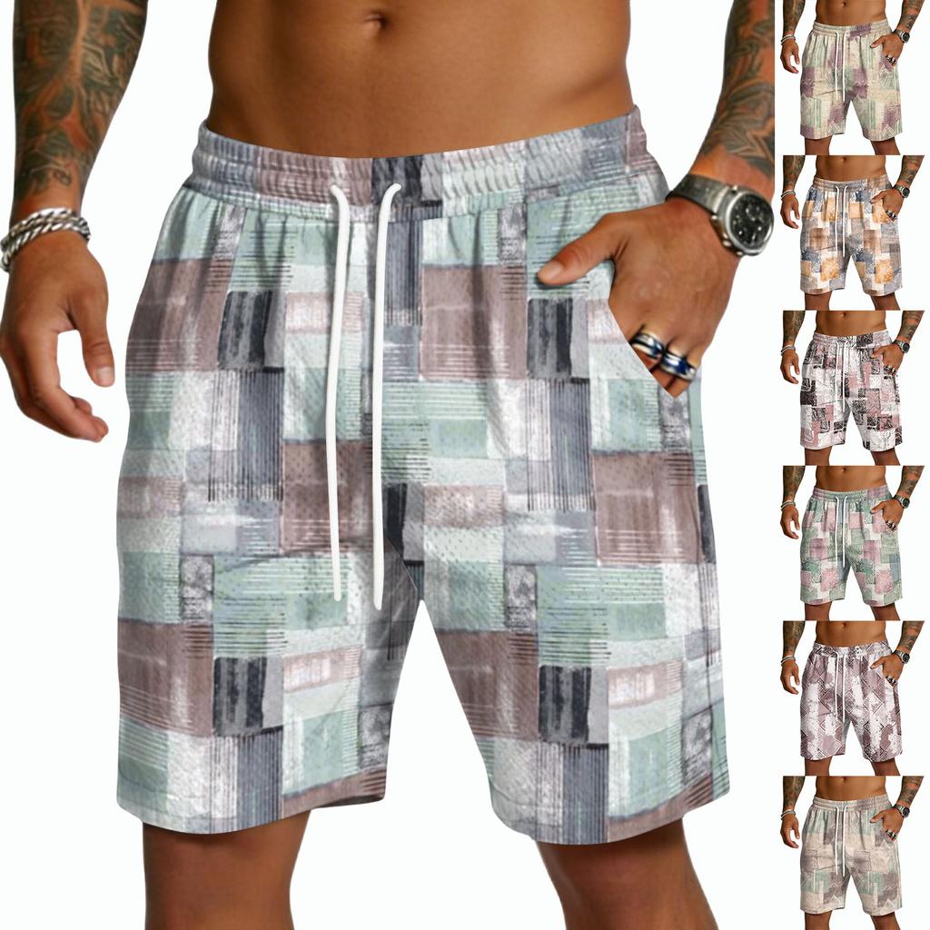 Herren Kordelzug Taille Lässig Karomuster Leicht Schnelltrocknend Shorts Fünf Zoll Lockerer Schnitt Atmungsaktiv Sommerbekleidung