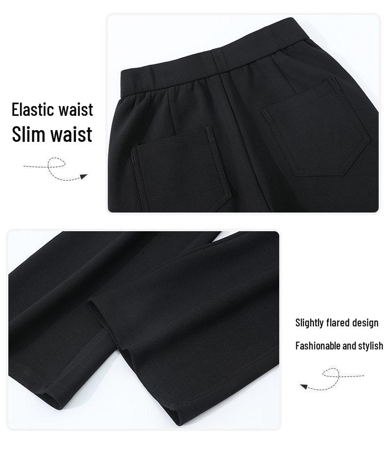 Women's Slim High-Waisted Micro-Flare Black Pants for Spring/Summer, Stretchy and Casual