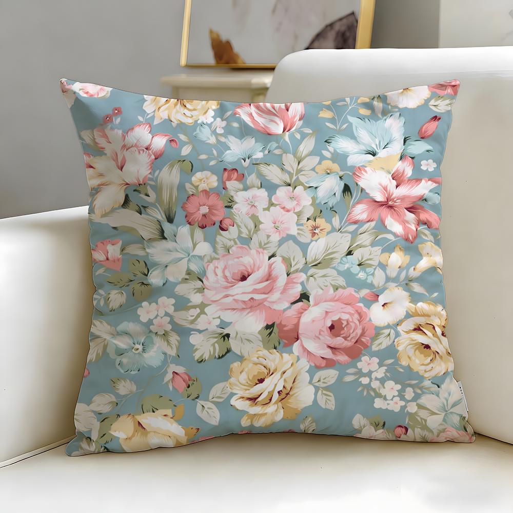 blue flower pattern Cushion Cover Soft  EasyWash Pillow Case  Versatile for Couch Bed Travel and Office
