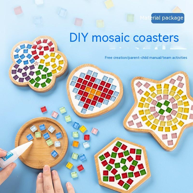Bamboo Mosaic DIY Coasters Handmade Creative Material for Cup Tableware Mat Tray Placemat Mosaic Crystal Craft Tool Kit Kid Gift