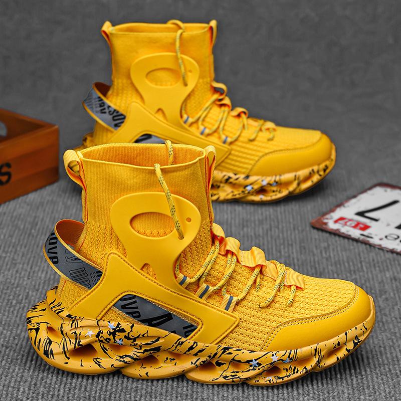 High-top elastic twist sole fly-woven sneakers large-size men's shoes three-dimensional new graffiti foot cover