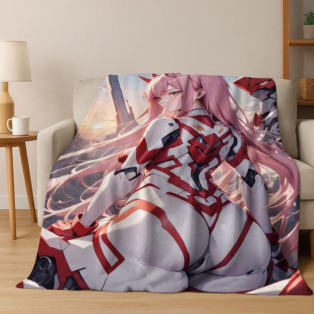 002 Zero Two DARLING In FRANXX Sexy Girl Cartoon Art Flannel Blanket,Cozy Soft Throw Blanket for Home Bedroom Bed Sofa Cover