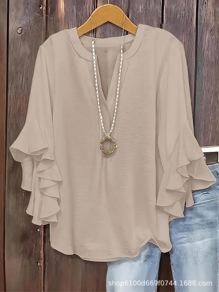 Women's Plus Size Solid Color T-shirt - Spring/Summer/Autumn Collection