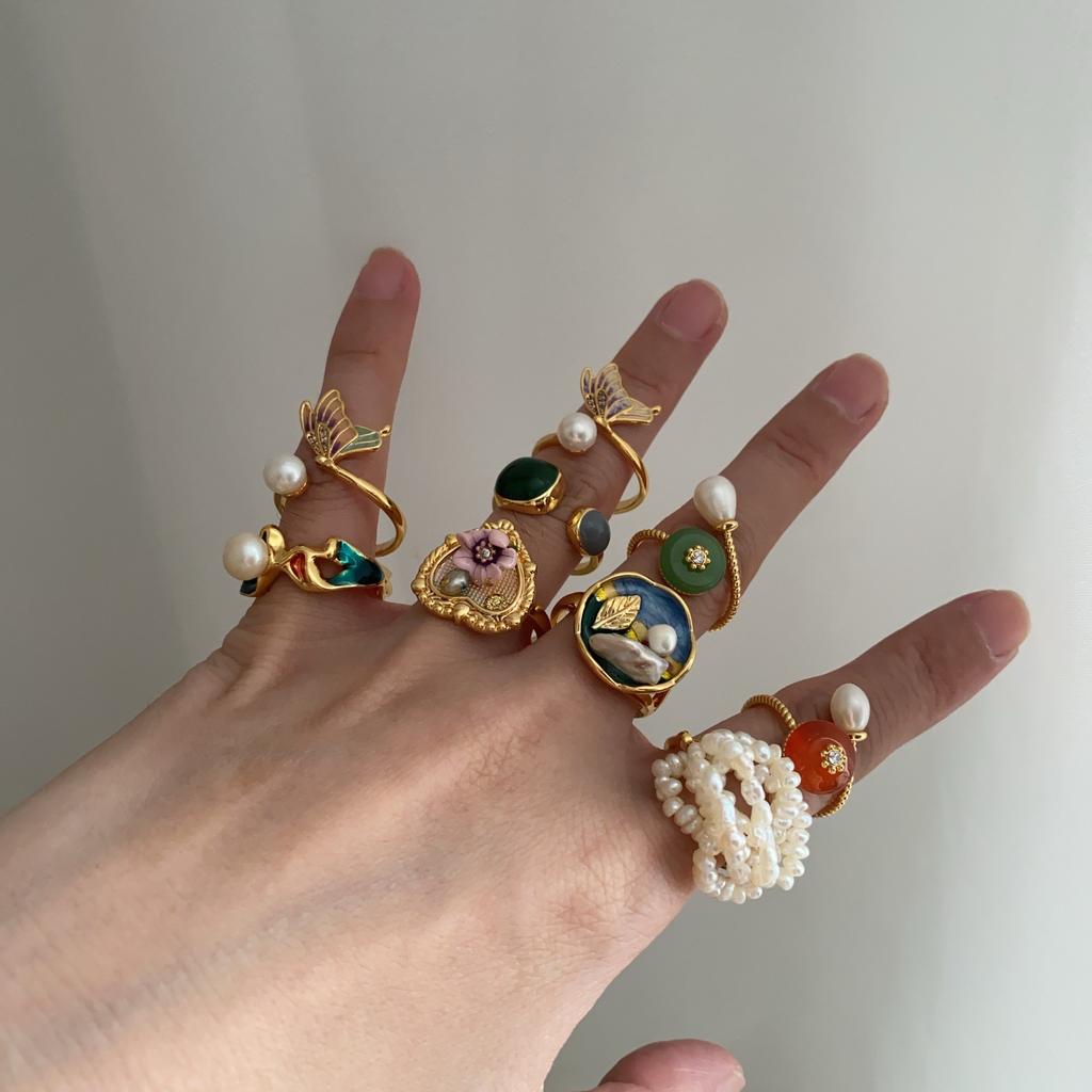 Sweet Pearl Flower Opening Ring, Exquisite Niche Temperament, Index Finger Ring, Light Luxury, High-End Ring Jewelry.