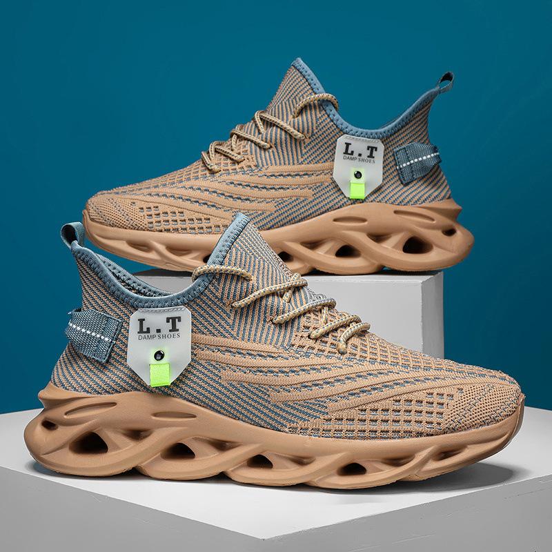 

Мужские Удобные Кроссовки Дышащие Вязаные Модные Беговые Кроссовки Новый Роскошный Дизайн Сетчатая Ткань Tenis Para Hombre Обувь 39 хаки