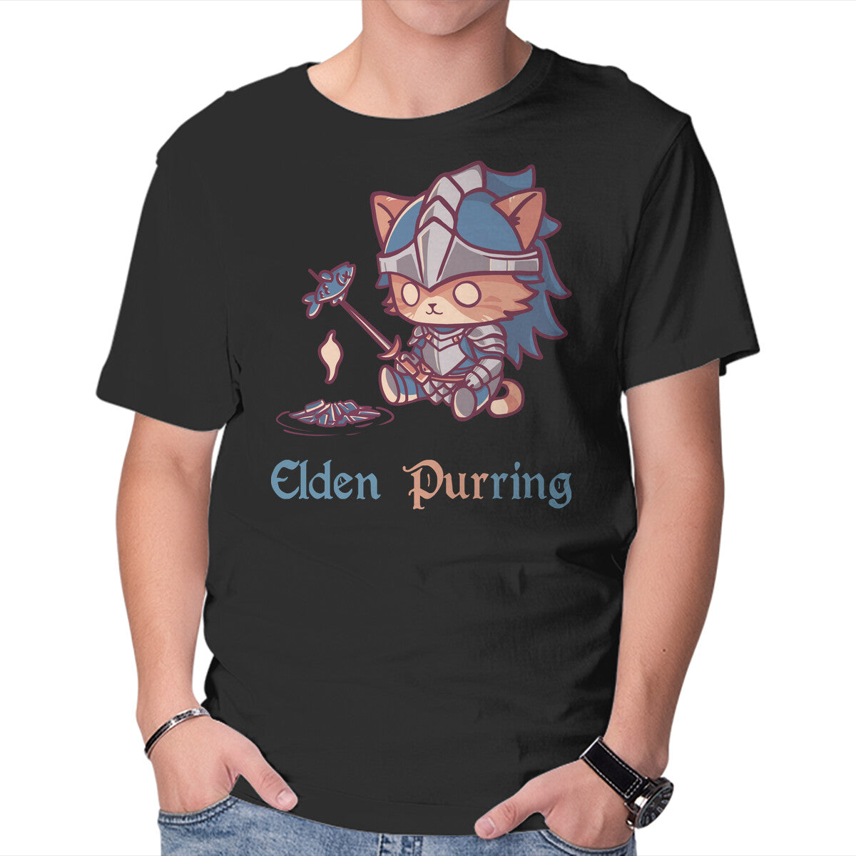 Unisex Crew Neck T-Shirt Elden Purring Graphic Short Sleeve Casual Tee XL
