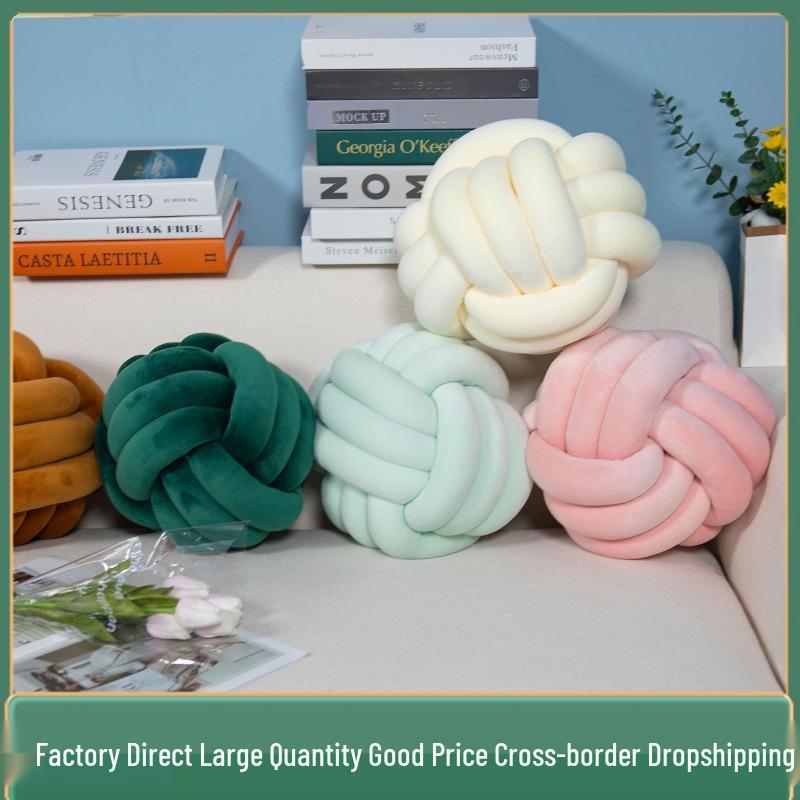 Nordic Three-Strand Rope Knot Ball Throw Pillow - Handmade Spandex Decorative Cushion