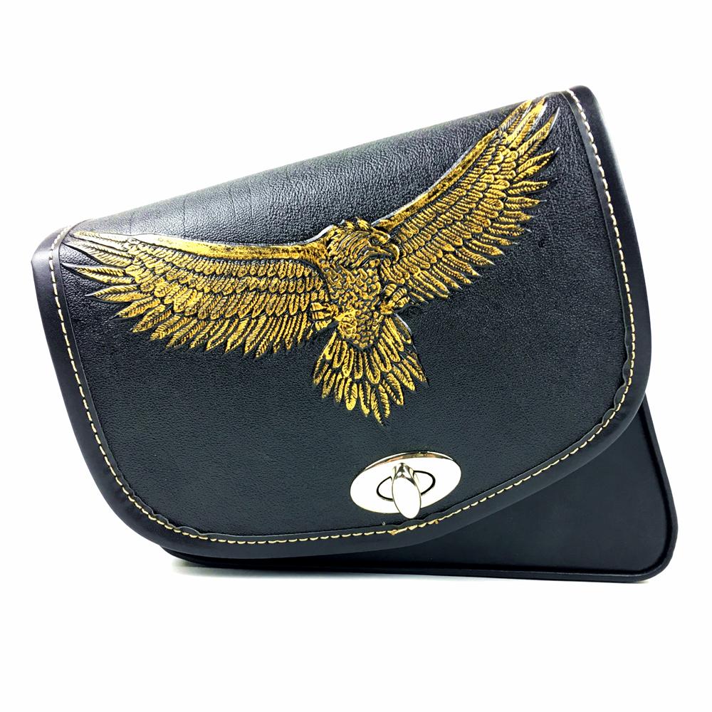 For Honda Suzuki Yamaha Kawasaki Harley Sportster Black Eagle PU Leather Saddle Bag Motorcycle Luggage Left+Right Side Tool Bag