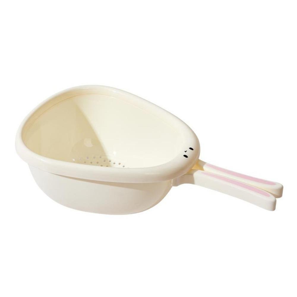 

Cute Vegetable Washing Basin Folding Handle Kitchen Colander Portable Draining Basket Kitchen Use 10.39x5.51x2.56 in белый