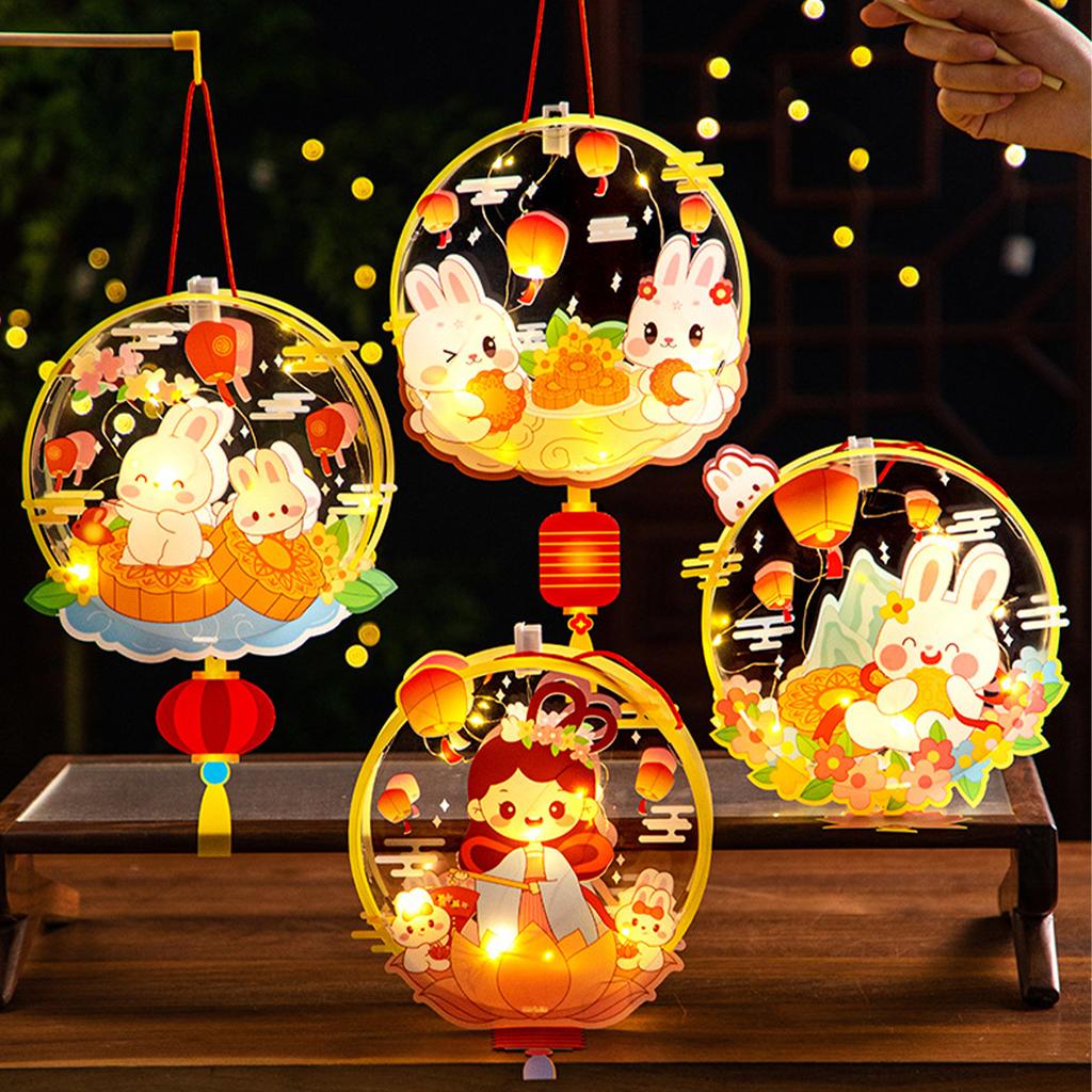 Children'S Handmade Rabbit Lantern Festival Glowing Decoration Lotus Pvc Led Chinese Vintage New Luminous Year Lanterns Material