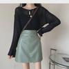Green High-Waist A-Line PU Leather Skirt - Versatile Autumn/Winter Mini