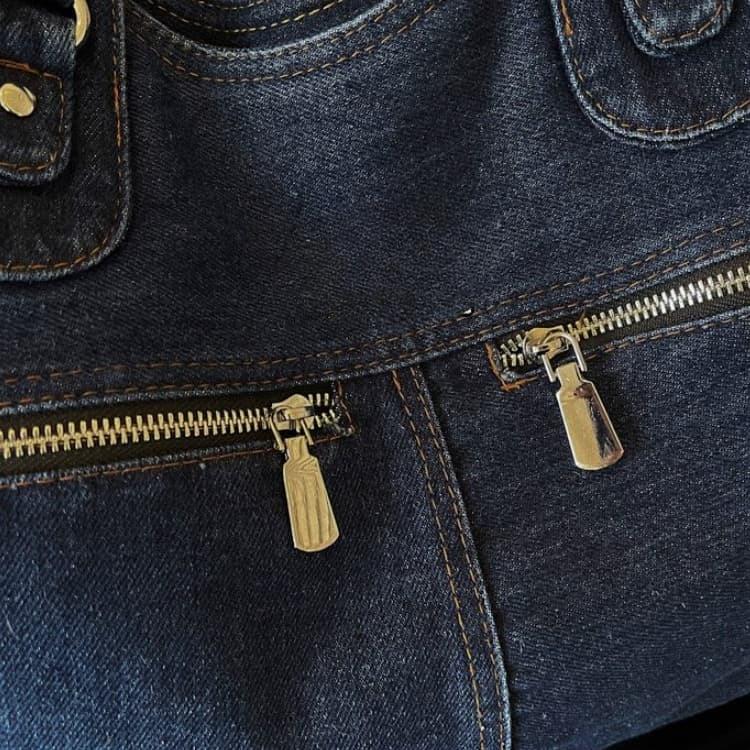 Bolsa tote de brim lavado de grande capacidade bolsa de ombro feminina